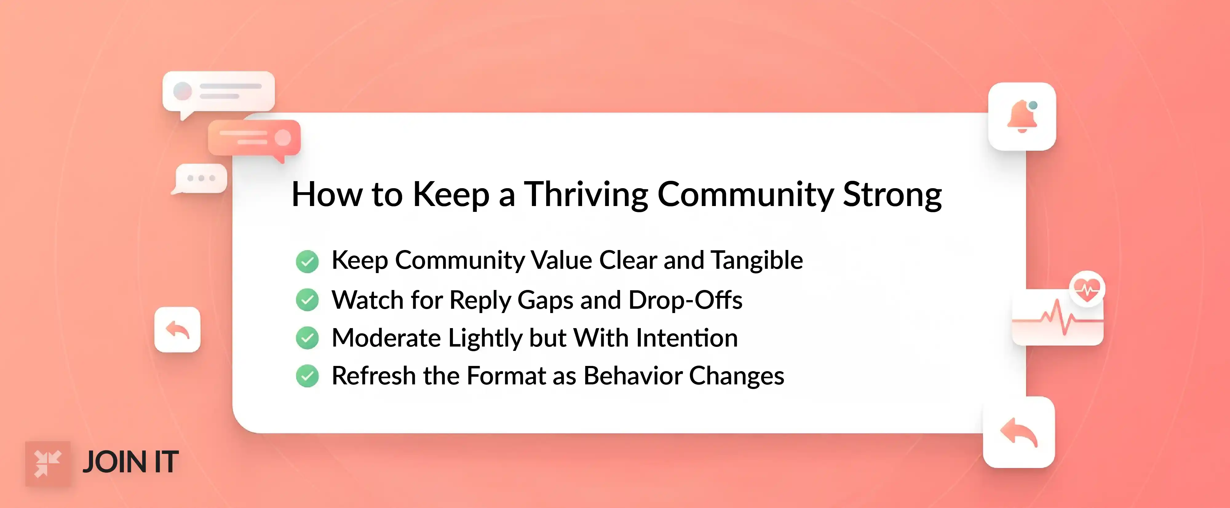 Thriving community step-by-step guide covering purpose, onboarding, engagement rhythm, and member-led growth.