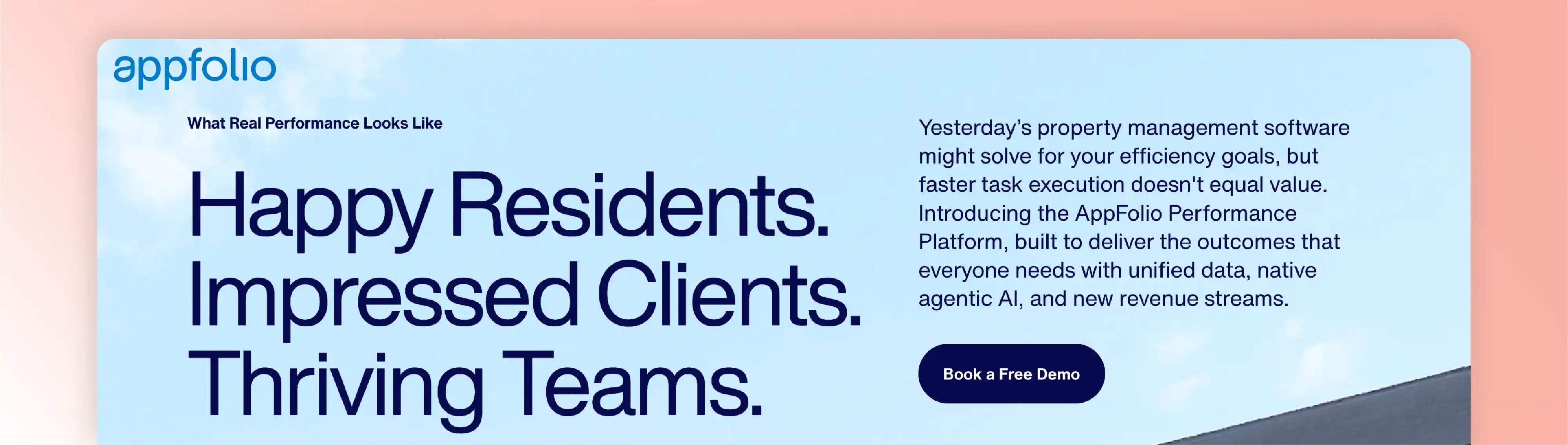 AppFolio HOA management software homepage highlighting resident experience and team performance.