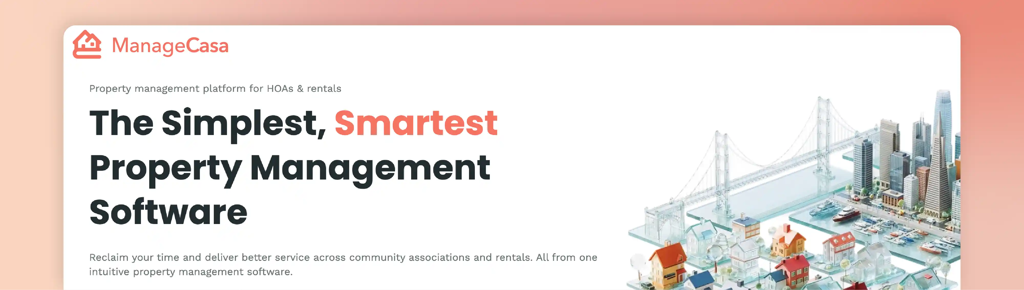 ManageCasa HOA management software homepage for HOA and rental property management.
