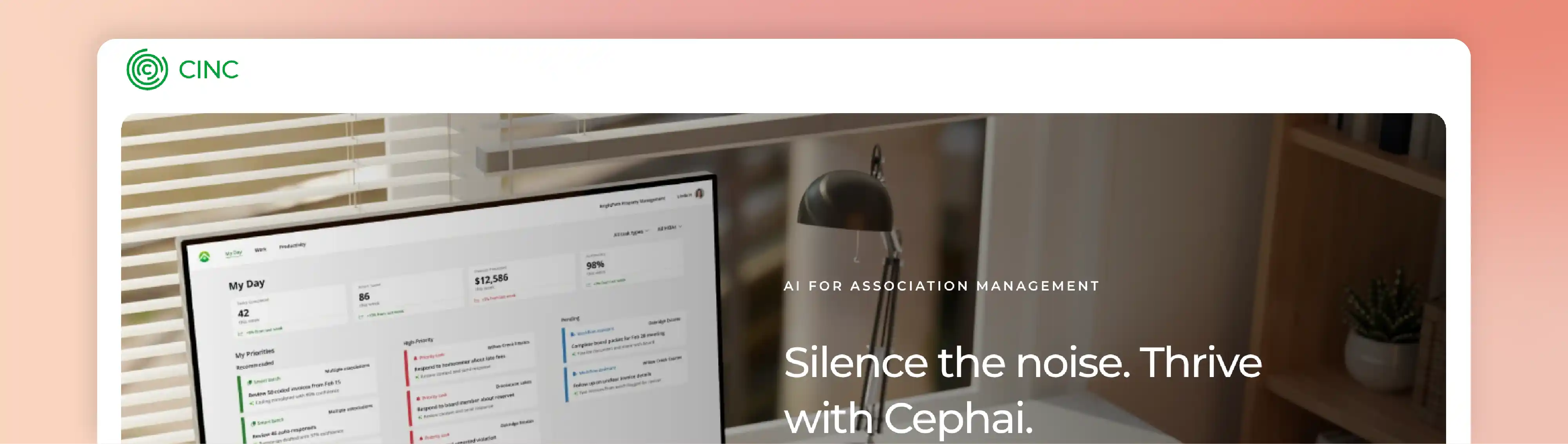 CINC HOA management software dashboard with AI tools for association management teams.