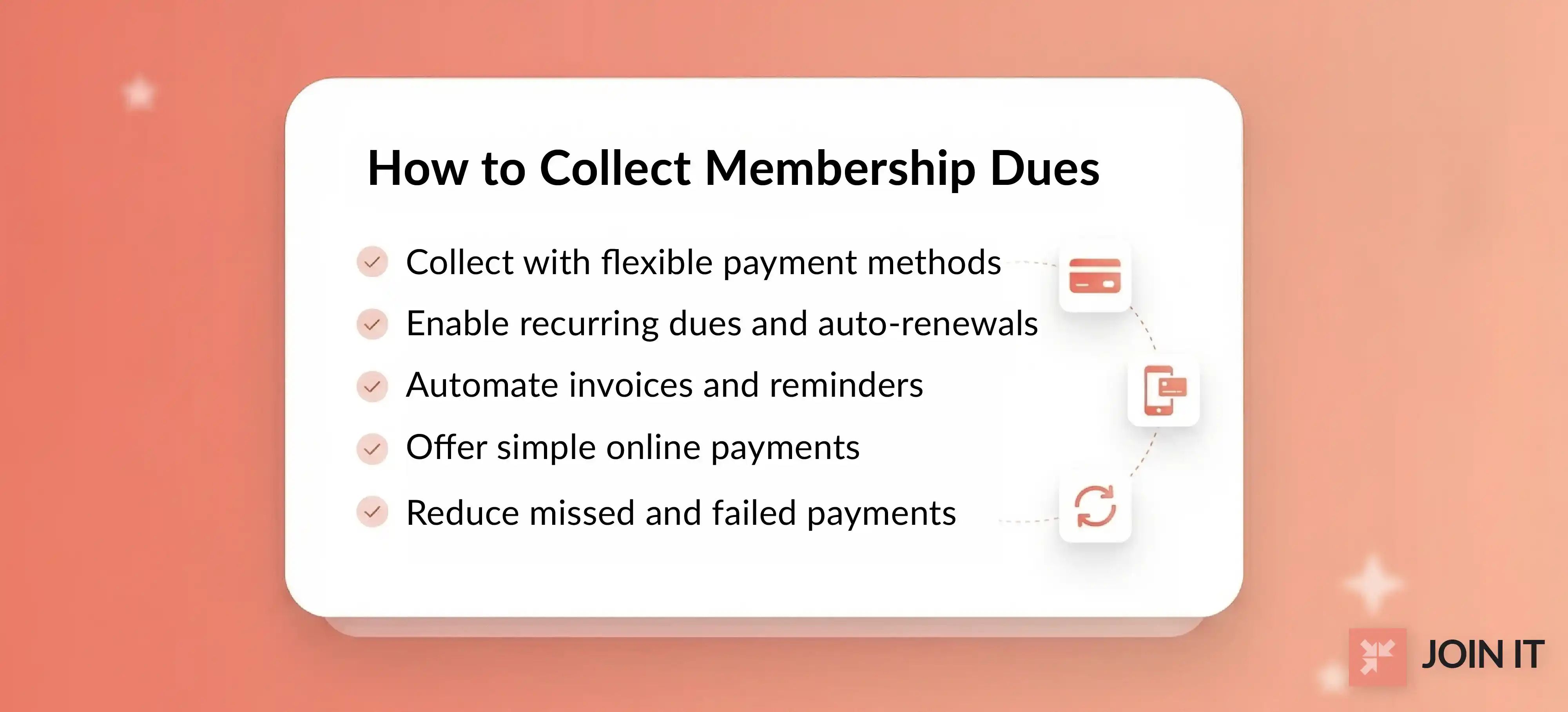 membership dues checklist showing how to collect membership dues with payments, renewals, and reminders.