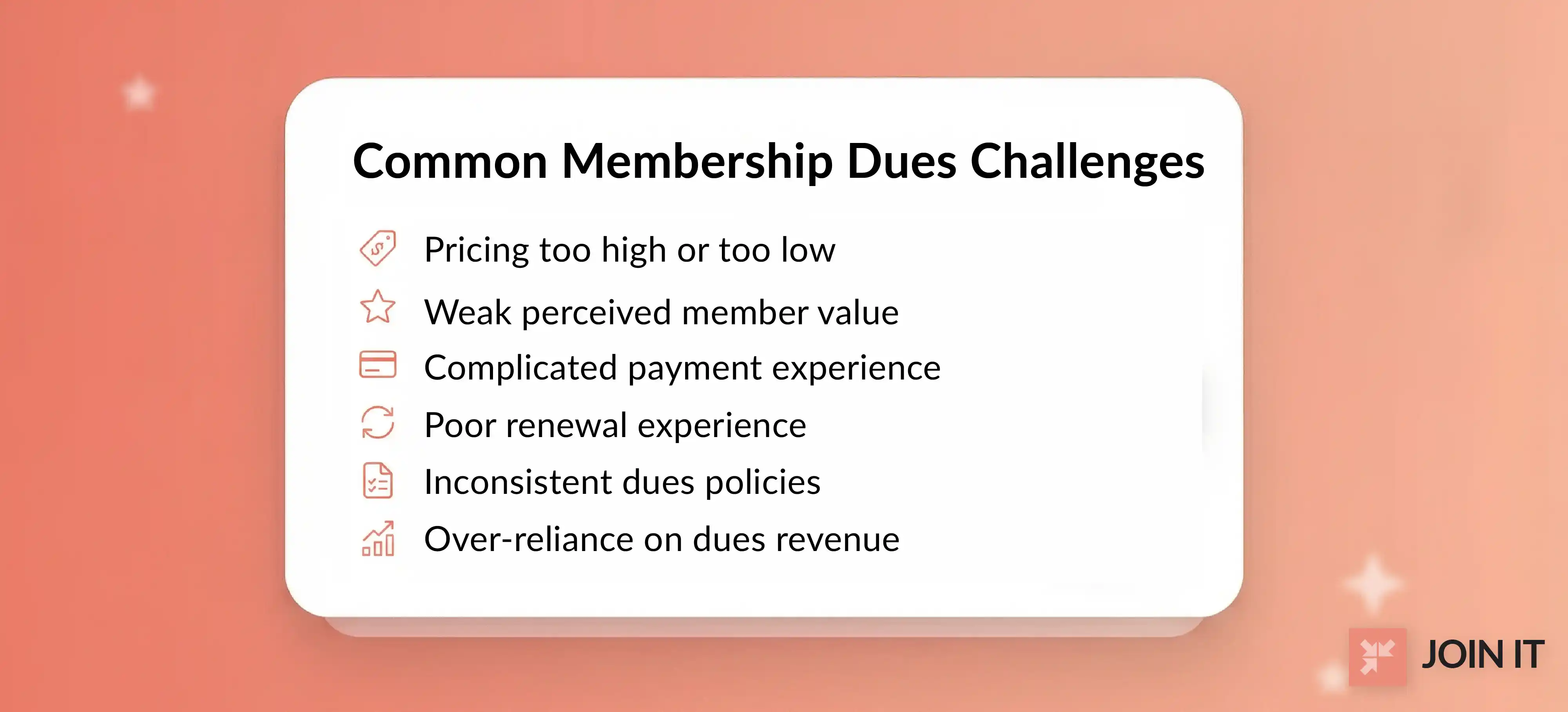 membership dues challenges visual showing pricing, payment experience, renewal issues, and dues policy problems.