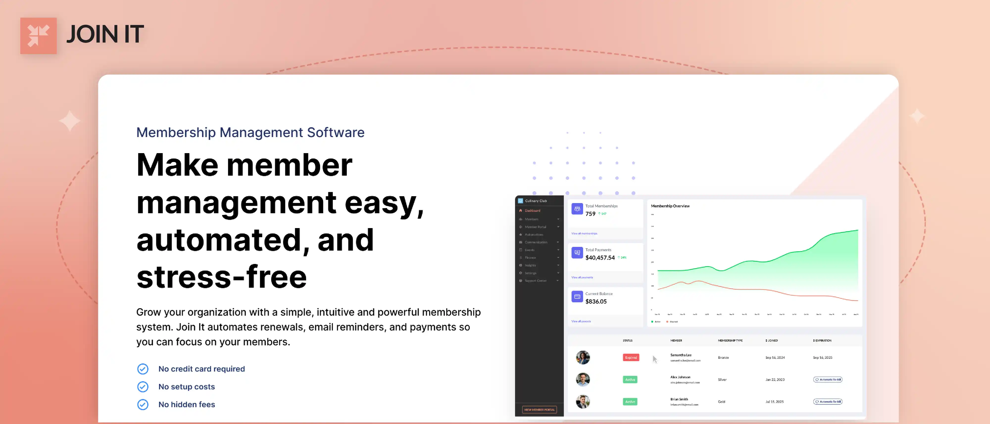 Join It community apps option for member management, renewals, payments, and reporting.