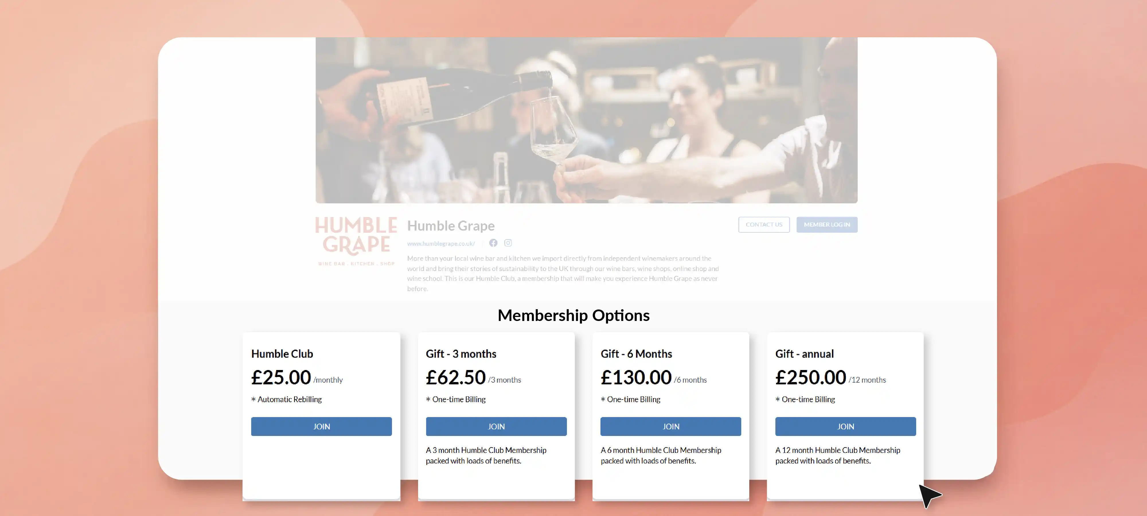 Stripe membership management example with pricing options and recurring billing plans.