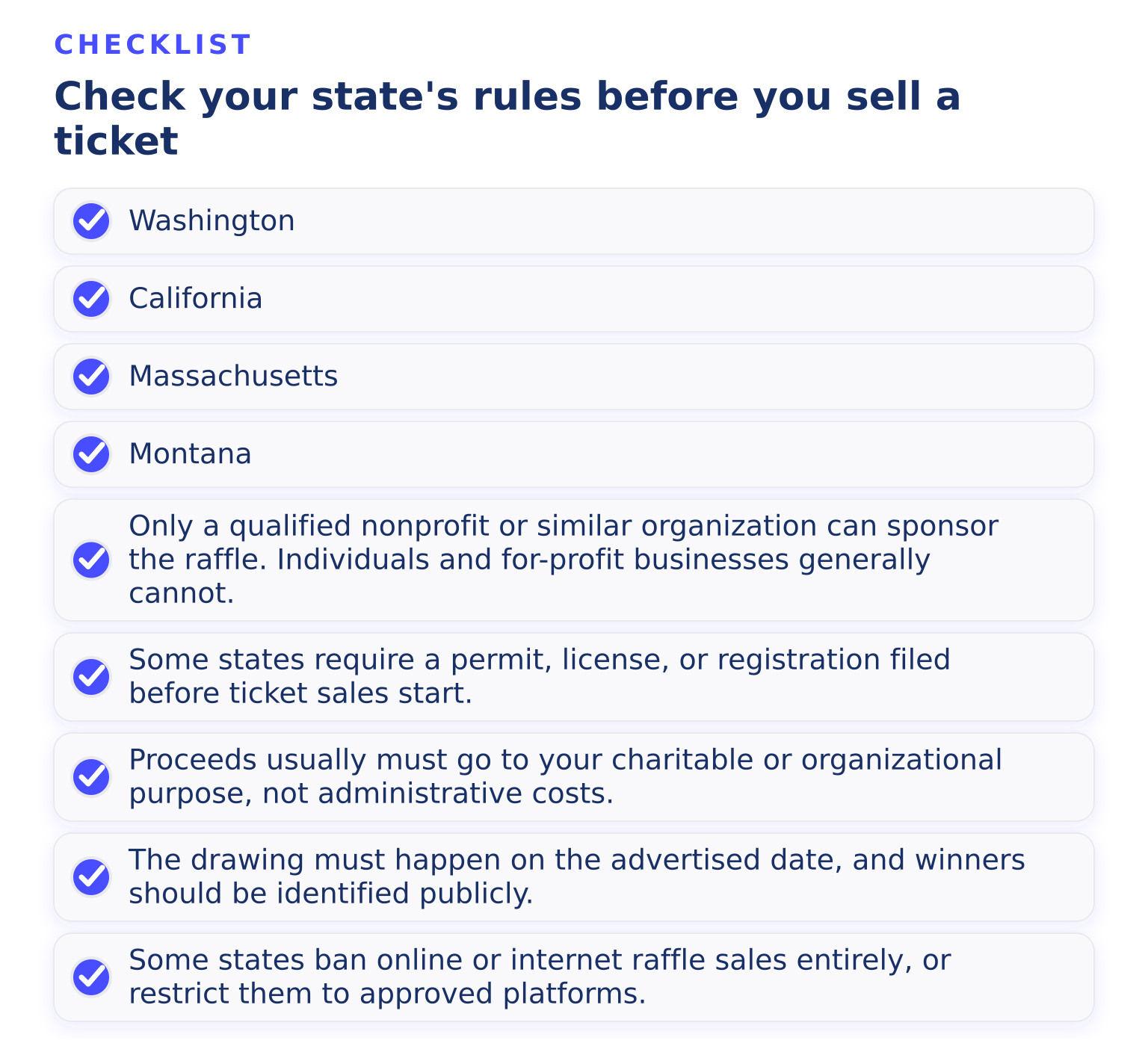 Checklist: Check your state's rules before you sell a ticket (9 items)