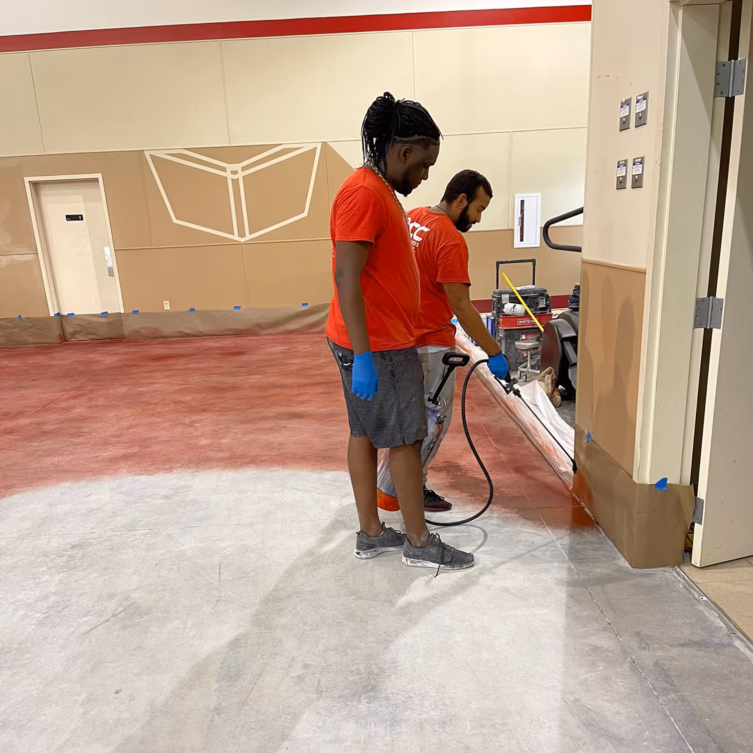 Red concrete staining application