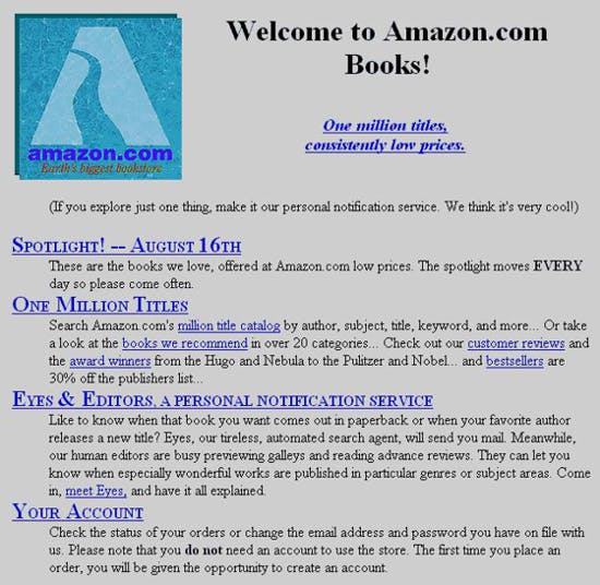 Amazon.com in 1995: one milion book titles