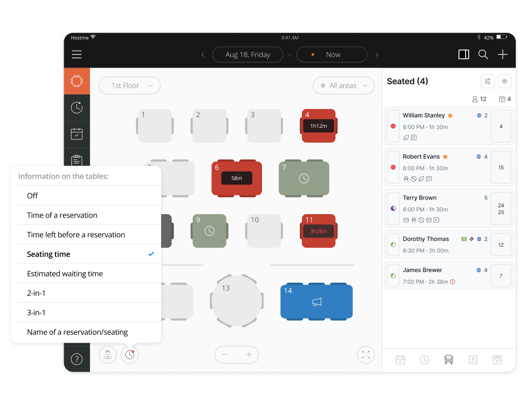 Screenshot of Hostme table booking system for restaurants and nightclubs