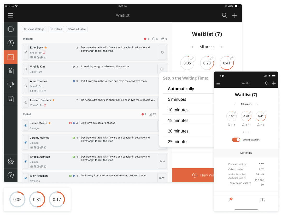 Screenshot of Hostme online restaurant waitlist system