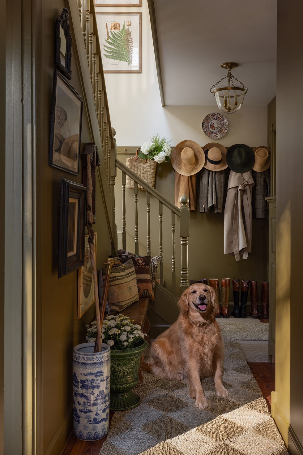 green gold hallway