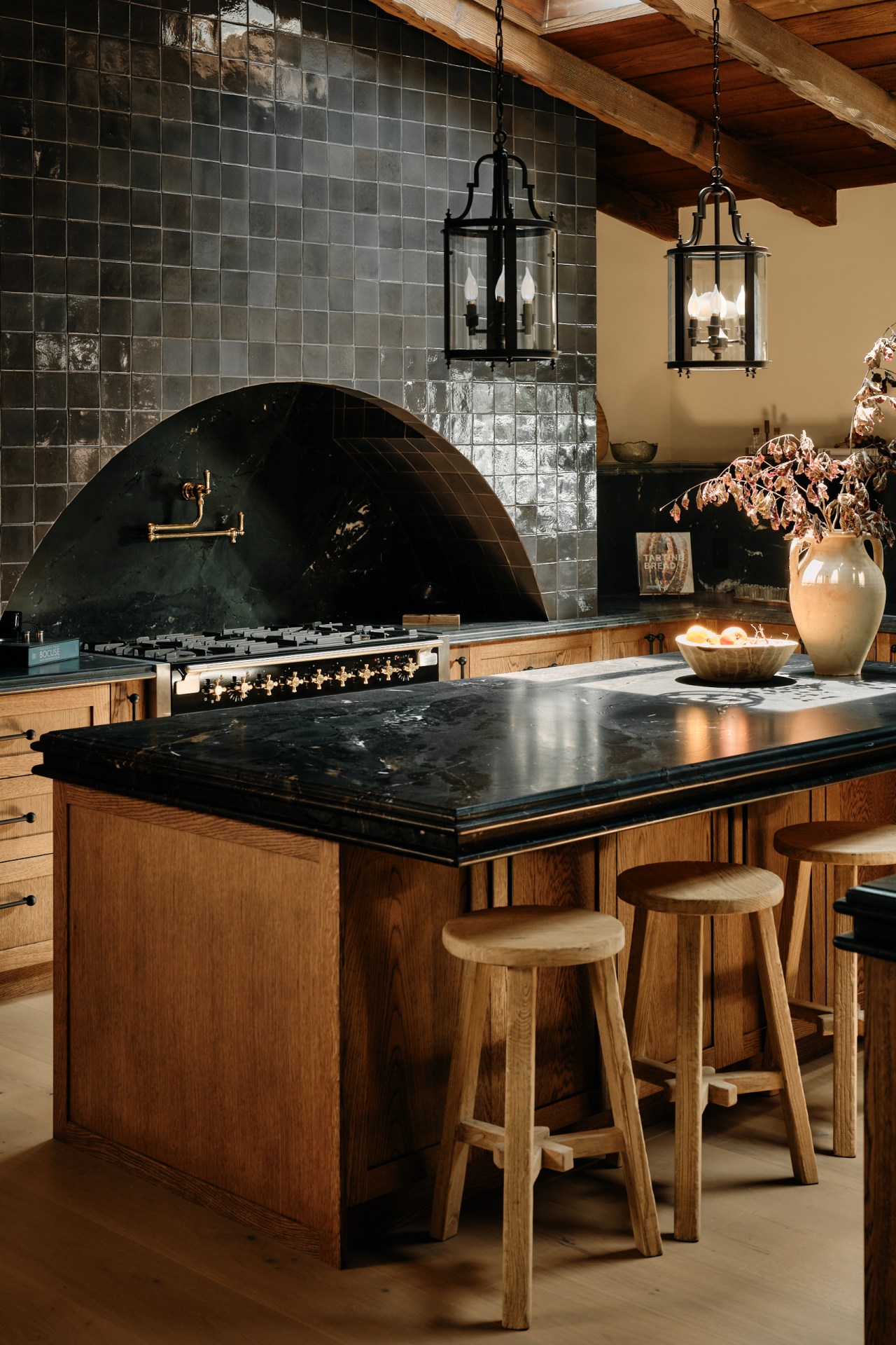 Photographed by Nils Timm. But it’s not the only room that got the bold, Zia Tile treatment. One of the house’s most memorable features is one of the six bathrooms, wrapped entirely in the artisanal clay shapes.