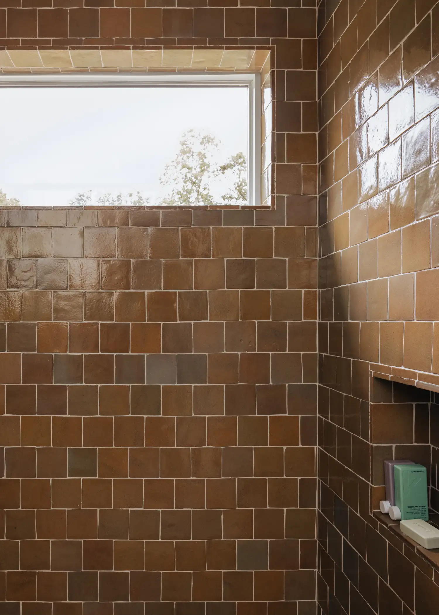 brown tiled shower