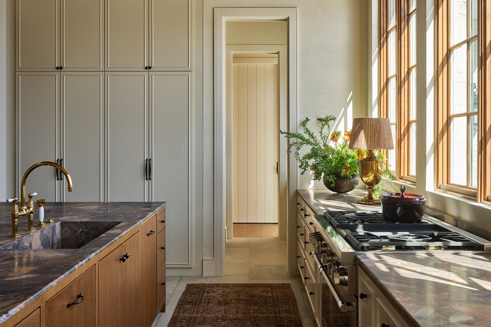 cream kitchen with big window