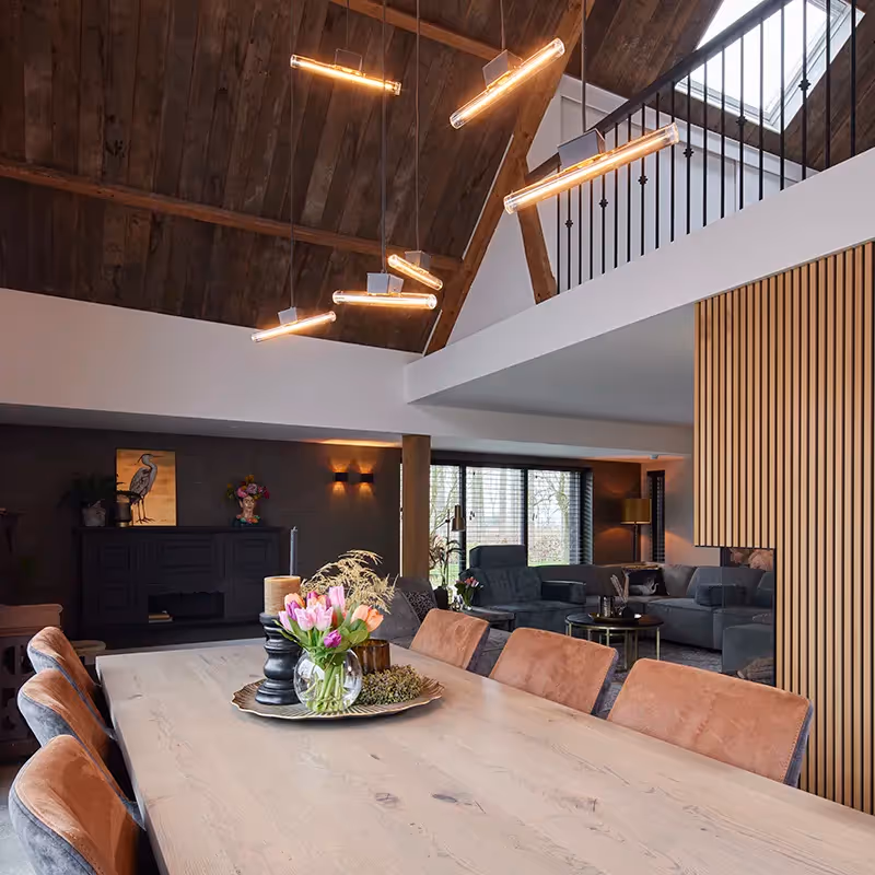 Lichtplan voor een deels verbouwde woonboerderij.