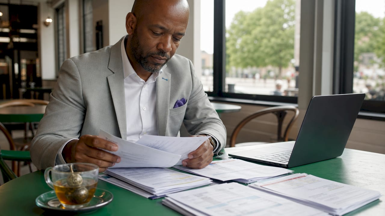 Hands sorting foreign income documents