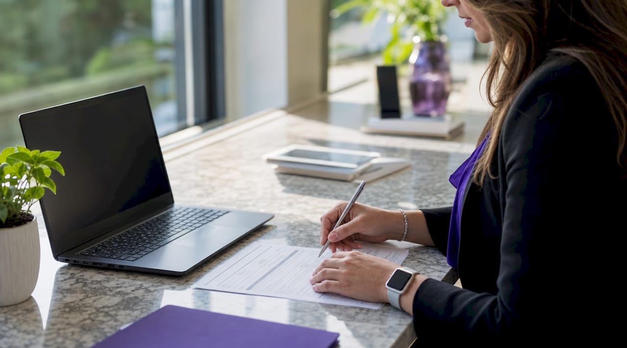 Mortgage broker hands filling application form