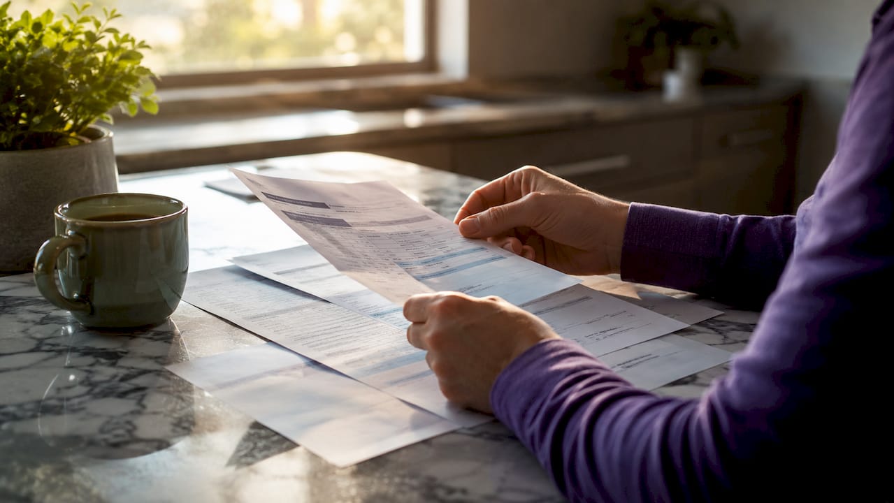 Close-up of hands with subcontractor CIS payment statements