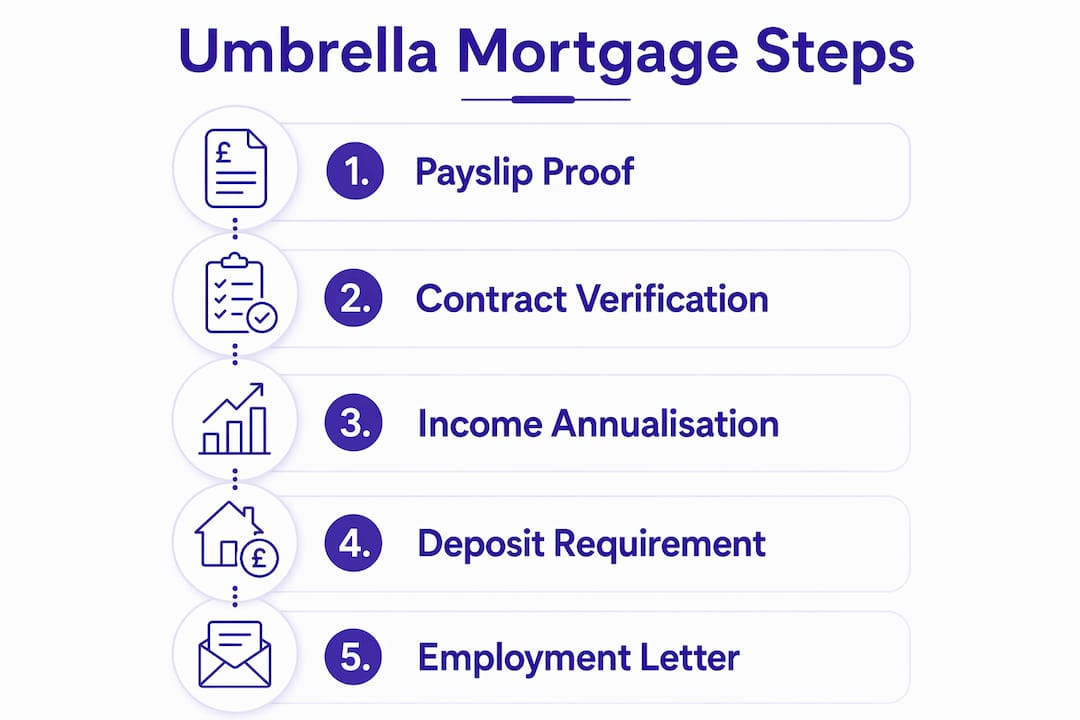 Infographic illustrating mortgage steps for umbrella contractors