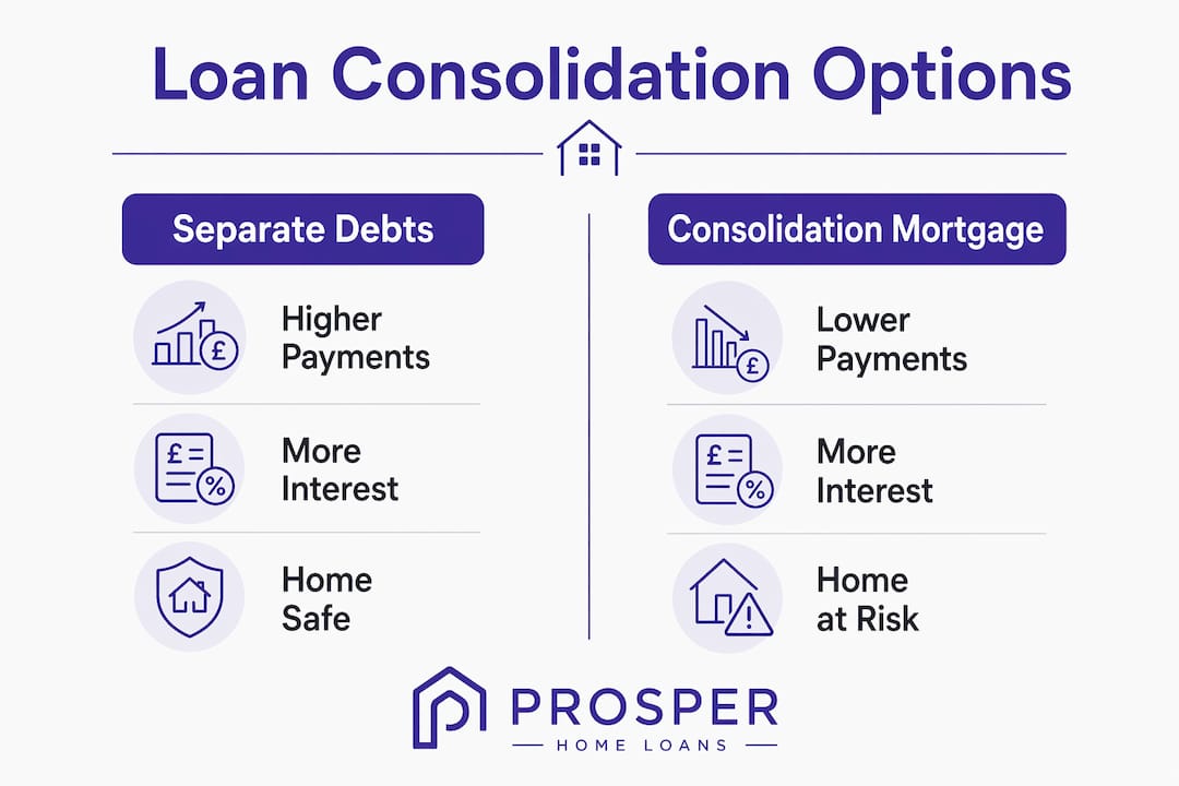 Infographic comparing consolidation mortgage and separate debts