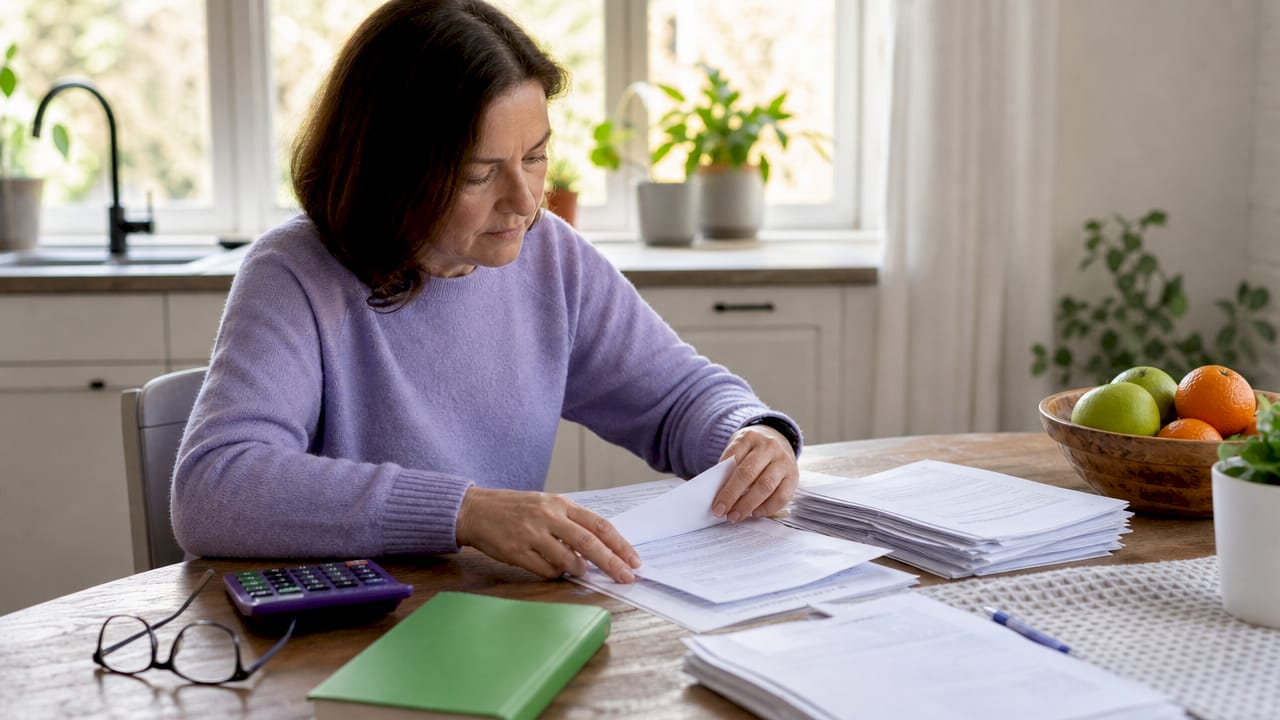 Accountant arranging financial documents on desk