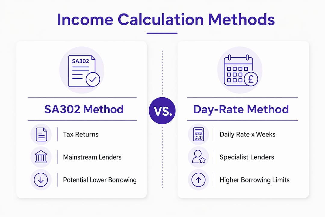 Infographic comparing SA302 and day-rate mortgage income methods