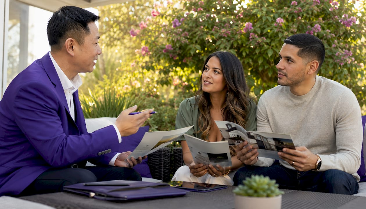Mortgage advisor consulting couple with visas