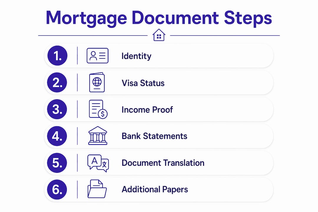 Infographic showing six steps for mortgage documents