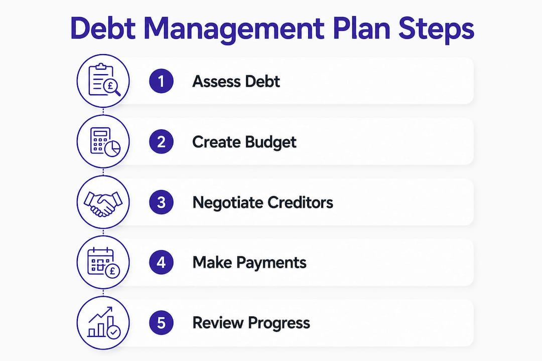 Infographic showing debt management plan process steps