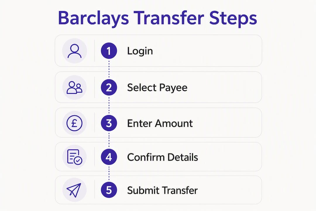 Infographic showing steps of Barclays money transfer