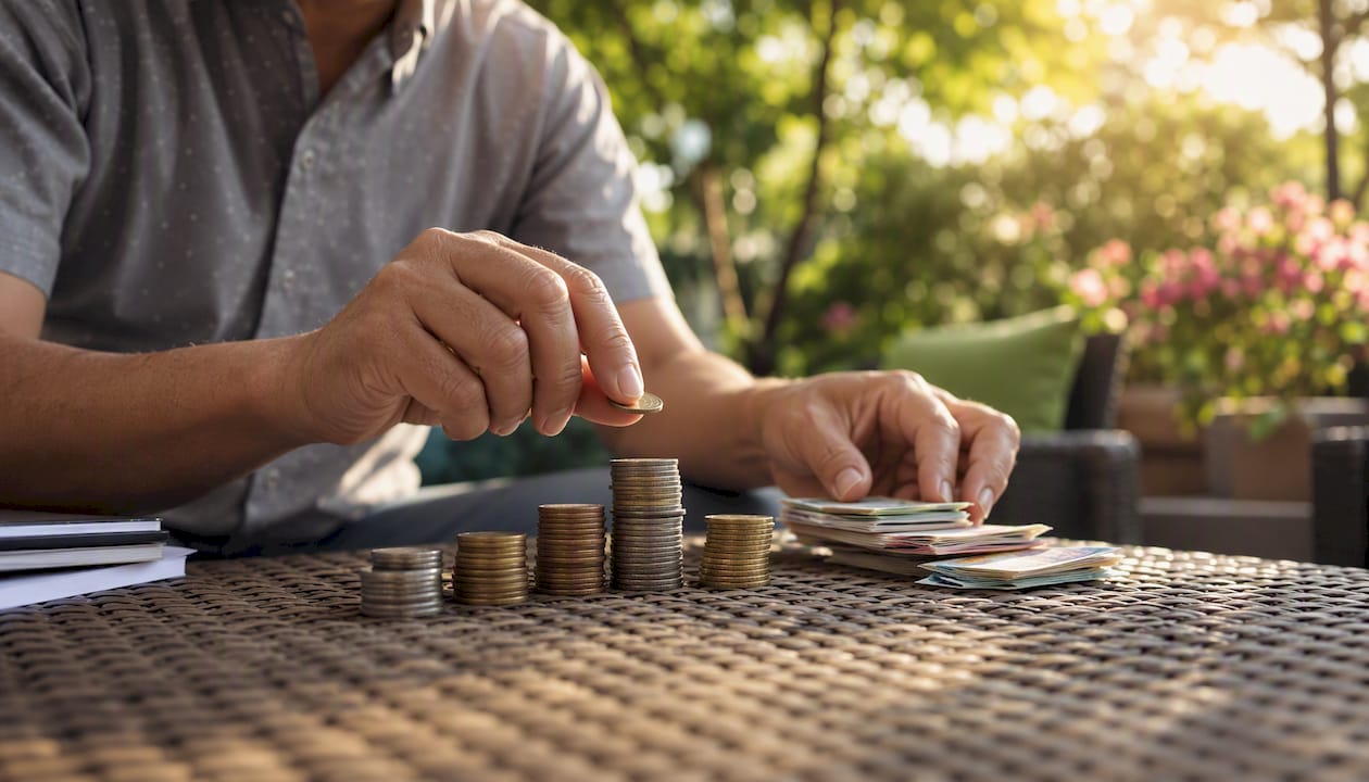 Hands arranging coins symbolizing investment timing