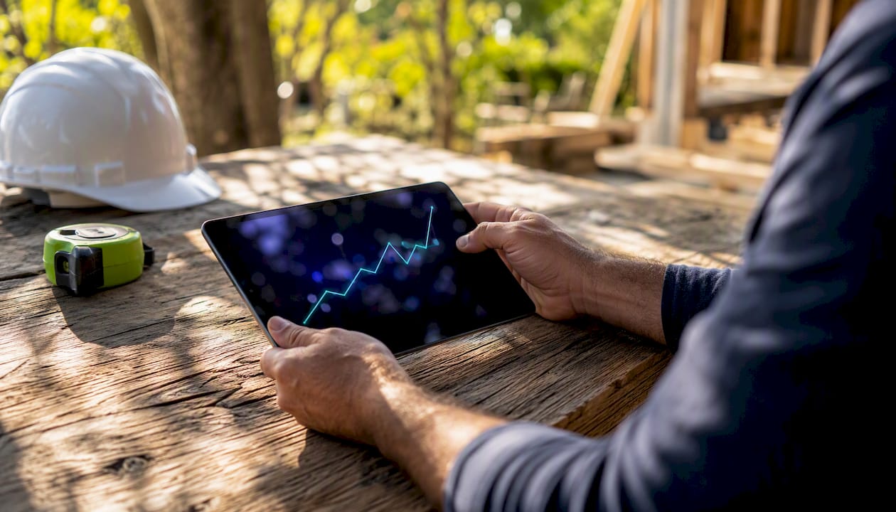 Hands with tablet and investment growth graph