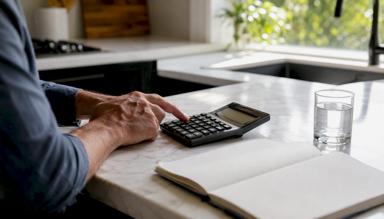 Hands using a calculator for bond returns