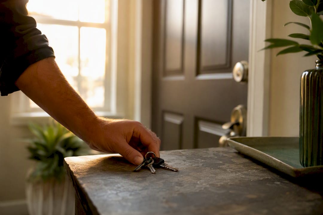 Keys placed near home door lock