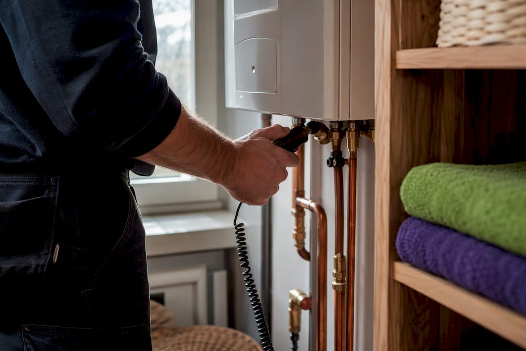 Engineer checking boiler before property letting
