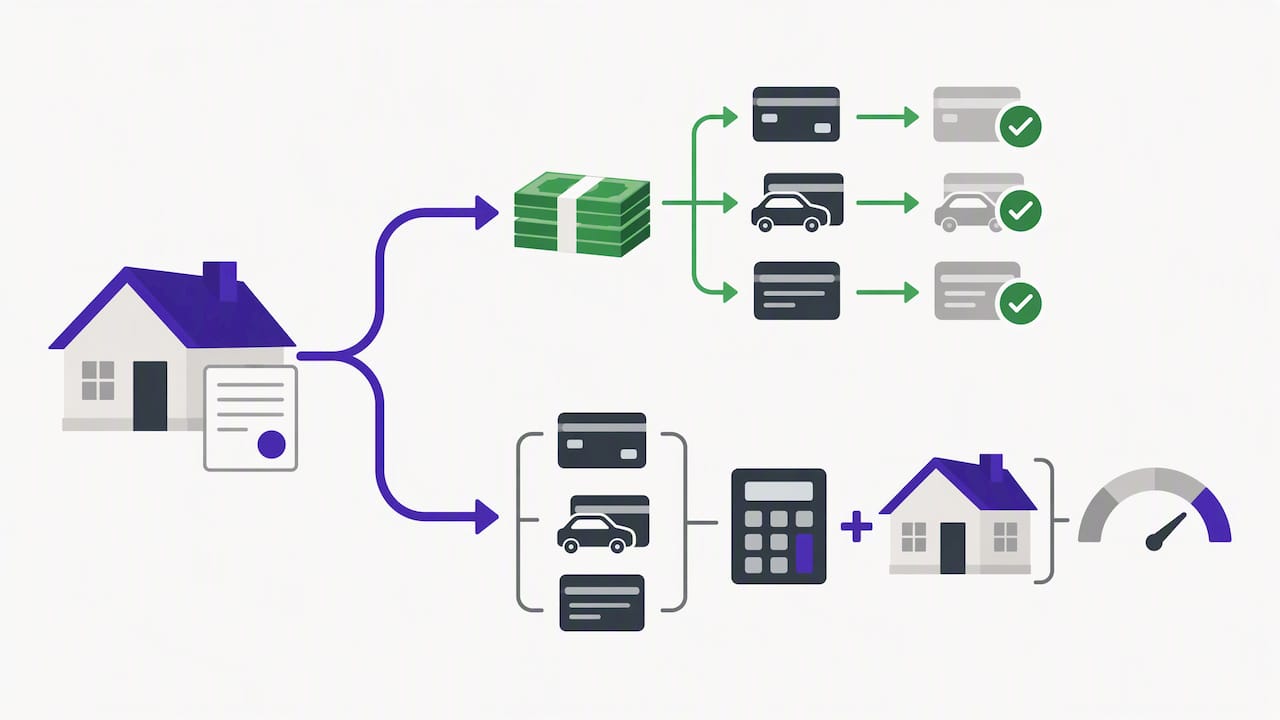 Two routes for handling debts at completion