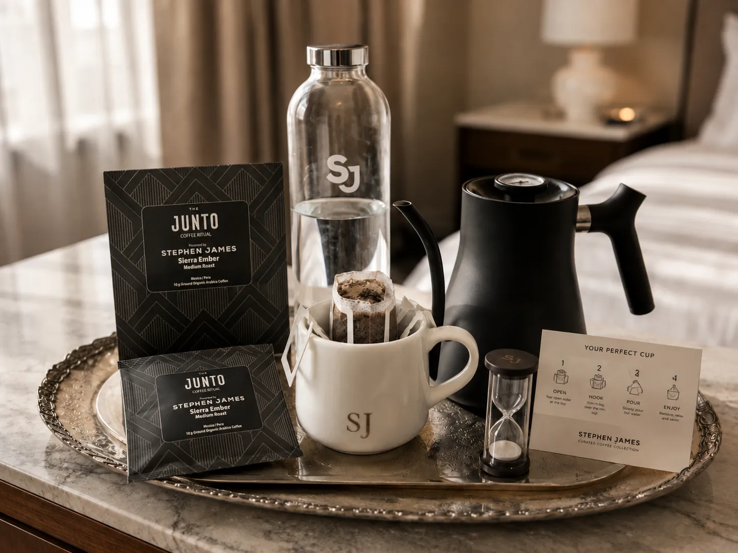 Stephen James pour-over coffee packets with brewing service