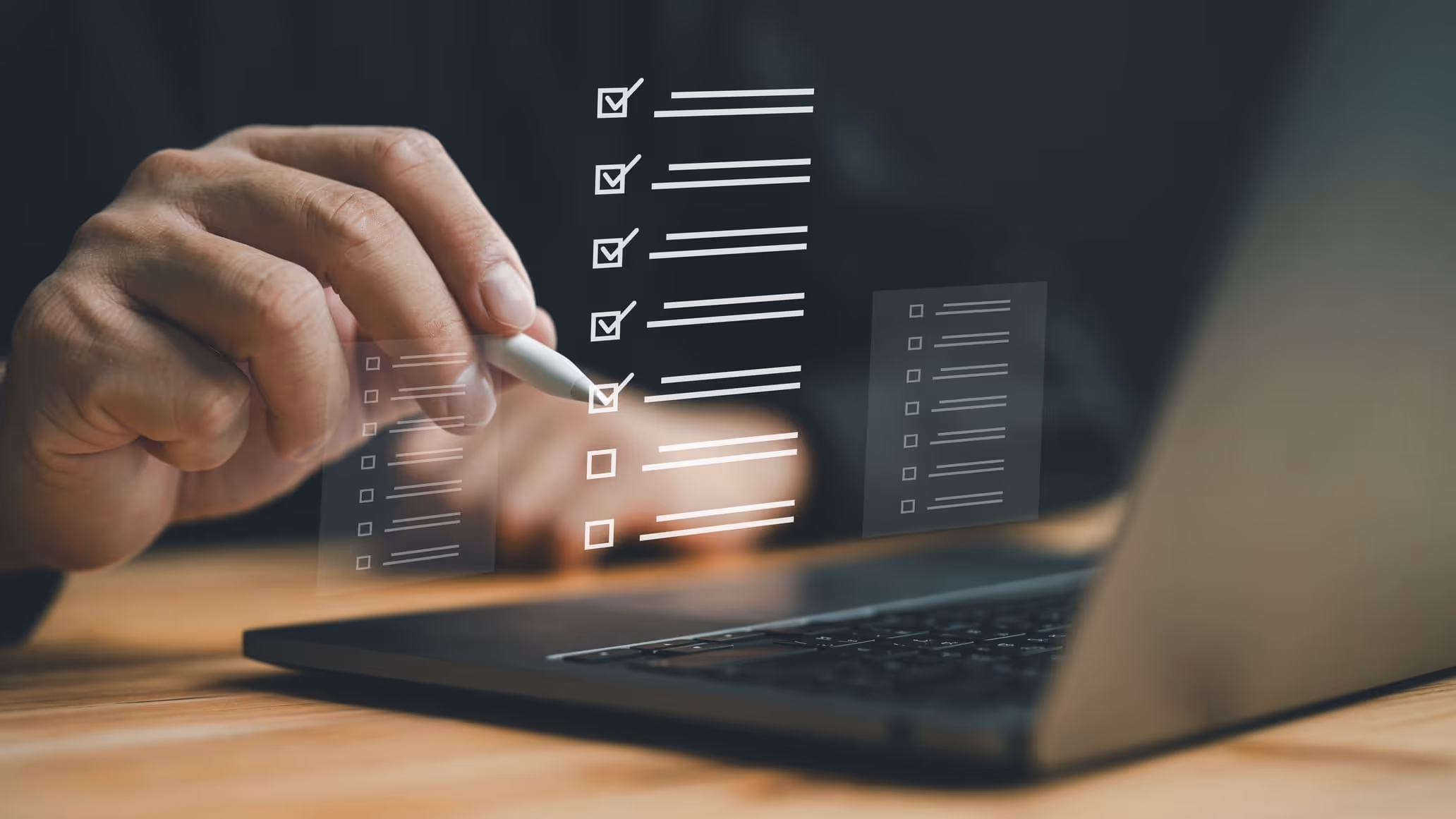 AI agent evaluation process showing testing, performance validation, and checklist-based assessment of agent systems