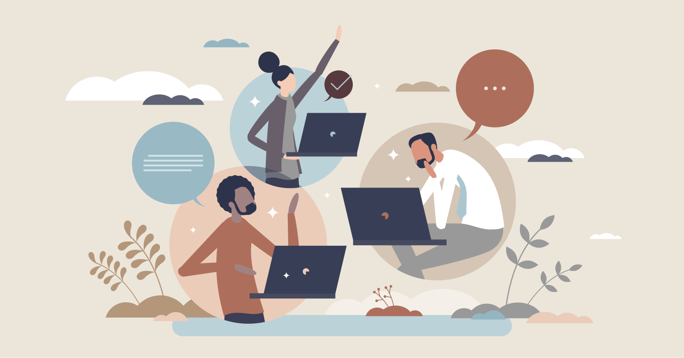 Vector image where two men are thinking about OpenClaw approval design