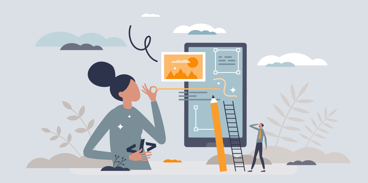 Vector image of a woman comparing different business options