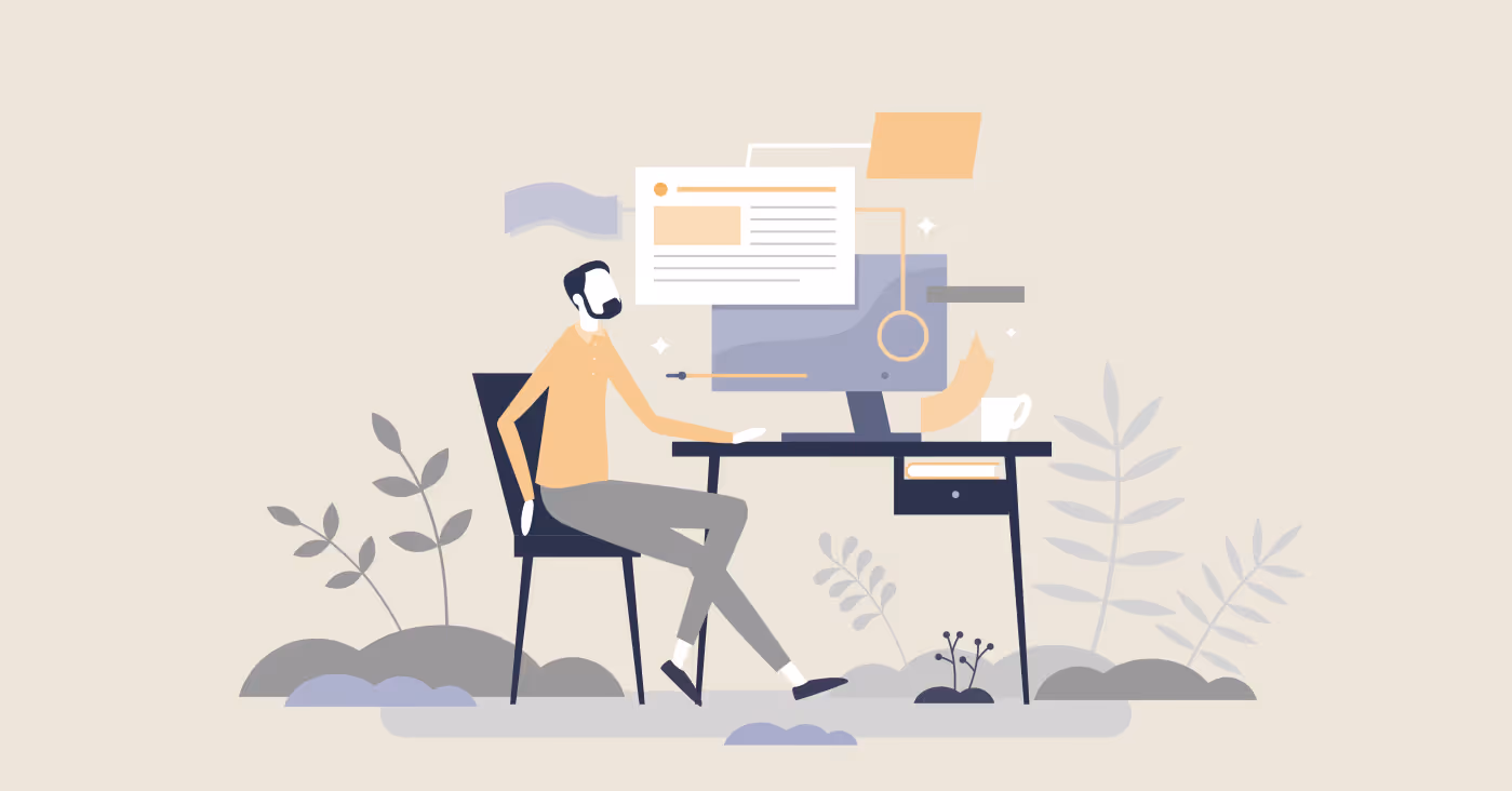 A man sitting next to the computer thinking how to manage the risk of AI agents.