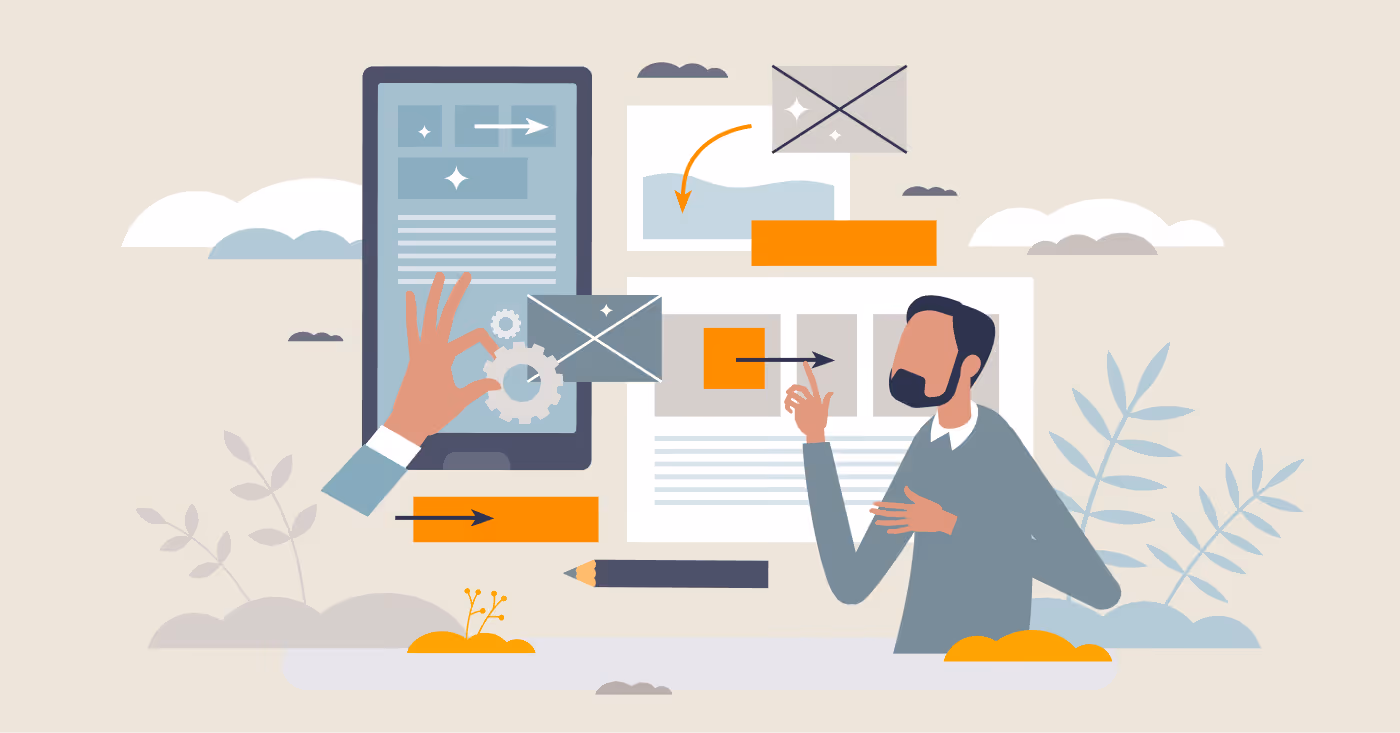 A man is looking at the creatively placed elements that represents AI network automation.