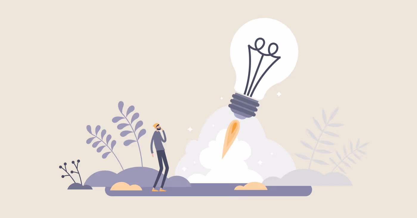 The company director looks up at the light bulb and thinks about what to choose.