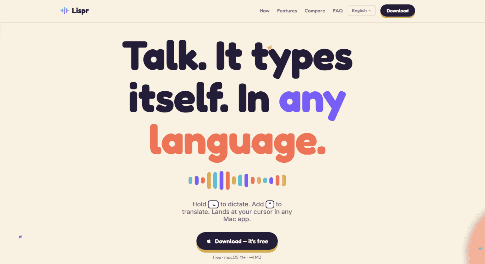 Lispr homescreen. Lisper is a free, no account, no email, no credit card voice-to-speech tool.