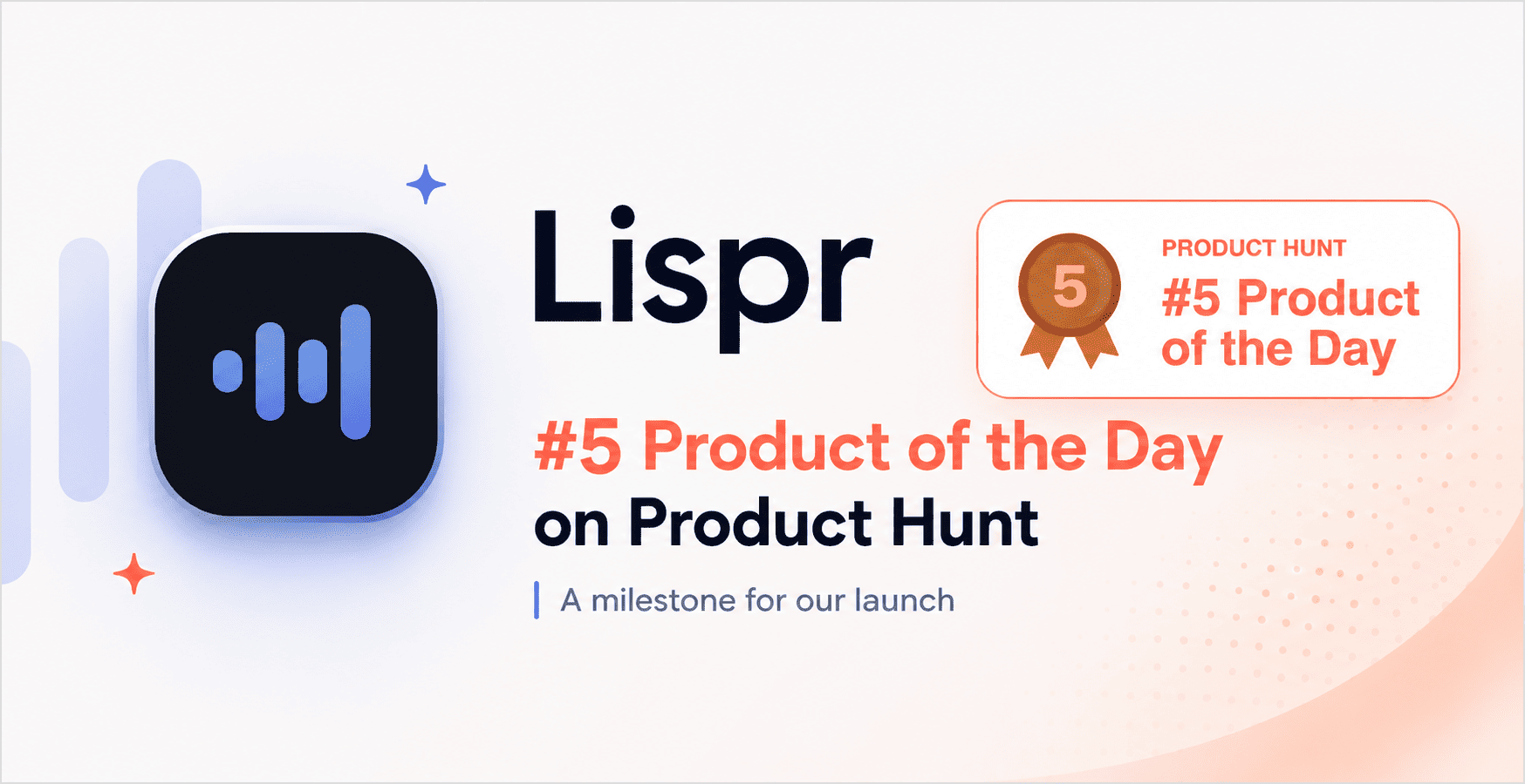 Lispr achieves #5 Product of the Day on Product Hunt.