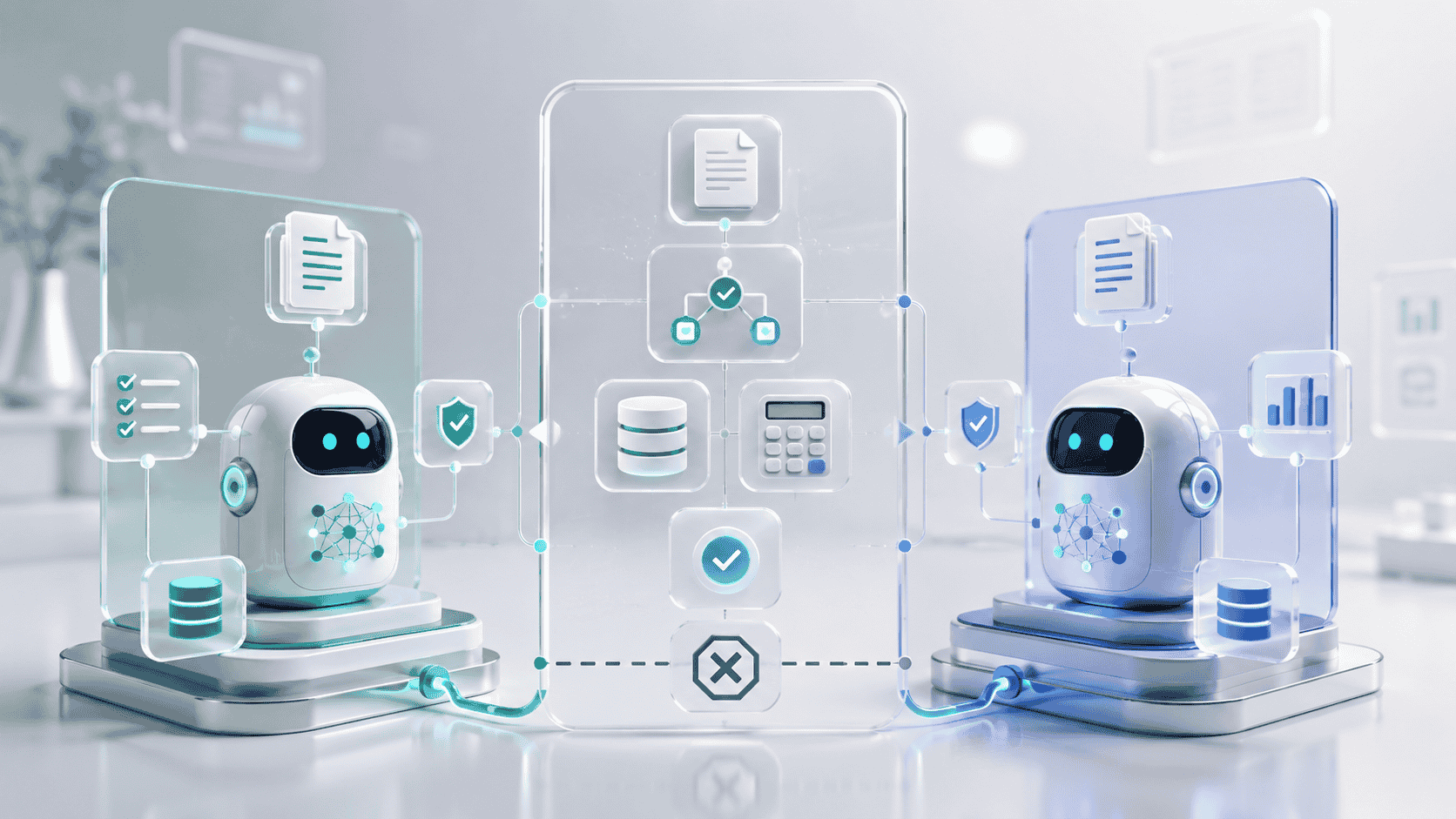3D visual with 2 robots that represent two different AP automation ways. 