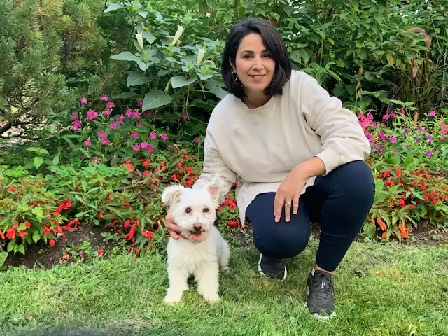 Michelle McMinassian lifestyle image with pet dog.