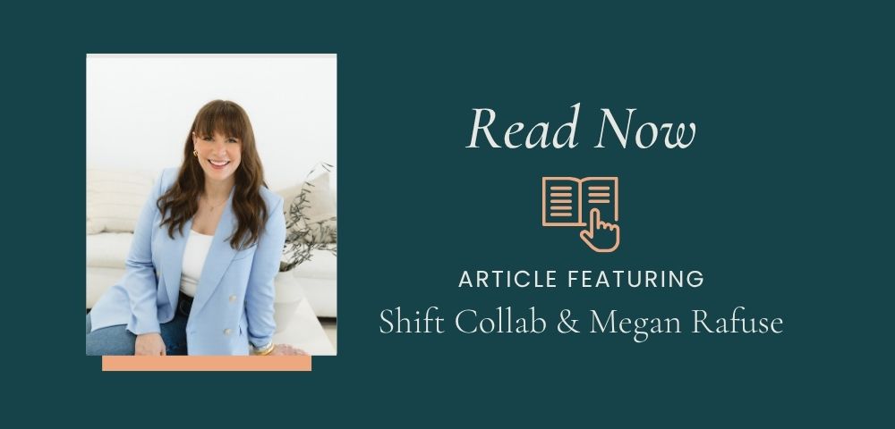 Headshot of Megan Rafuse in business casual attire smiling with a "Read Now" icon