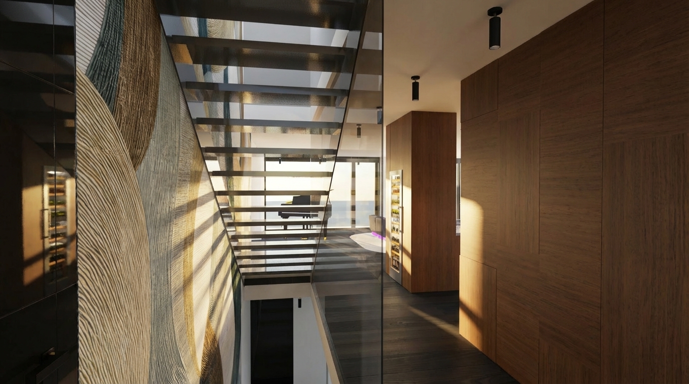 Lichtdurchfluteter Eingangbereich mit Verbindender Wandgestaltung