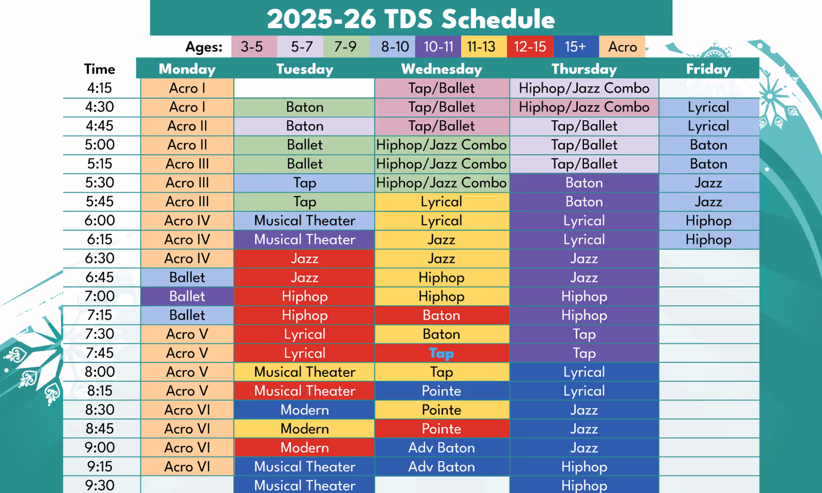 The Dancing School 2025-26 Schedule