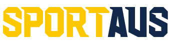 SportAus logo text in bold yellow and dark blue letters.